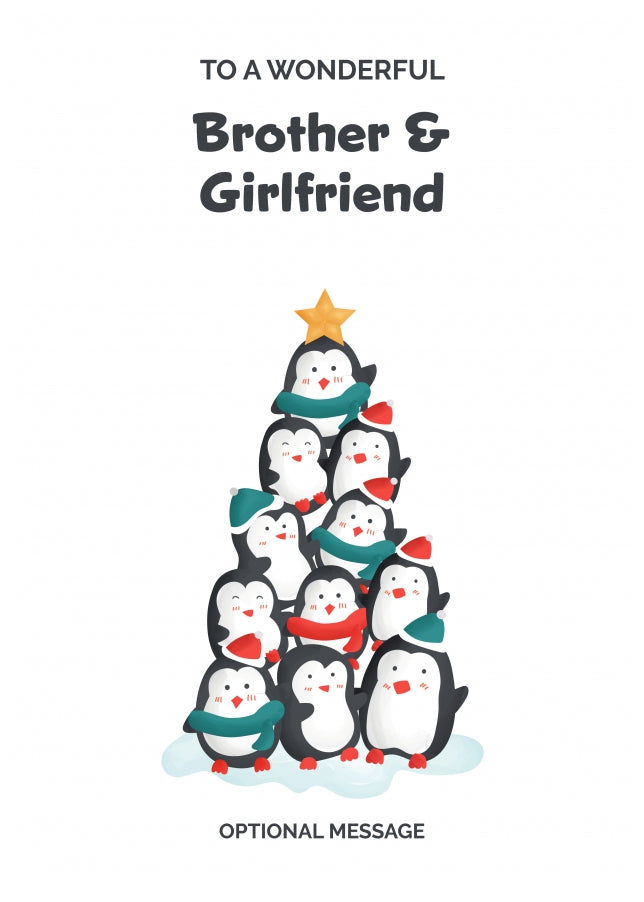 Brother and Girlfriend Christmas Card - Penguin Tree