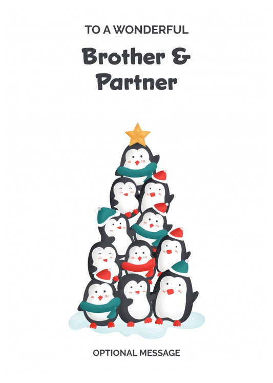 Brother and Partner Christmas Card - Penguin Tree