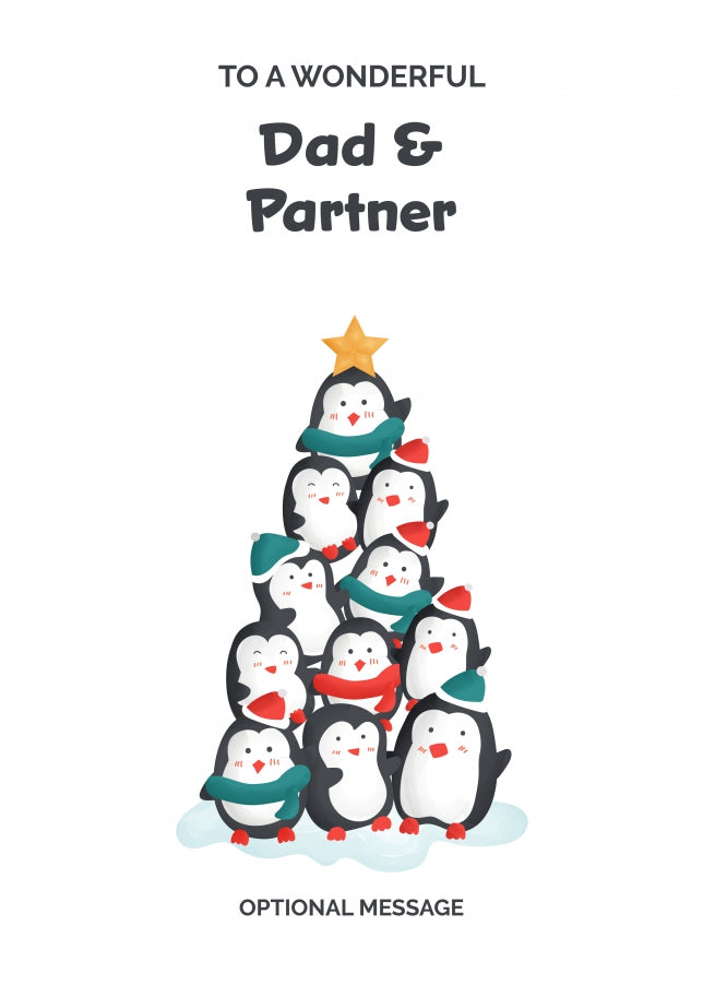 Dad and Partner Christmas Card - Penguin Tree