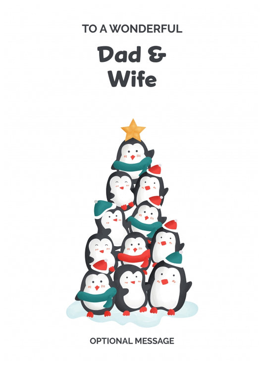 Dad and Wife Christmas Card - Penguin Tree