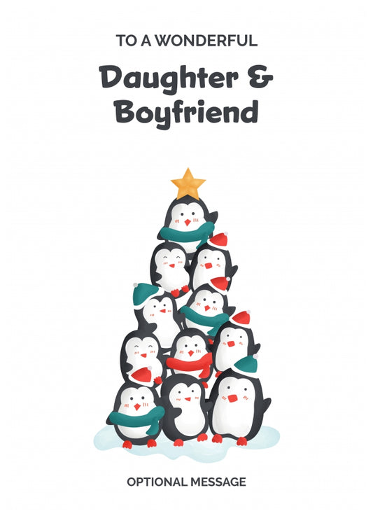 Daughter and Boyfriend Christmas Card - Penguin Tree