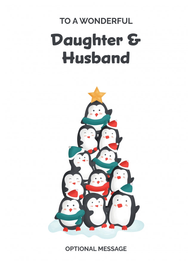 Daughter and Husband Christmas Card - Penguin Tree