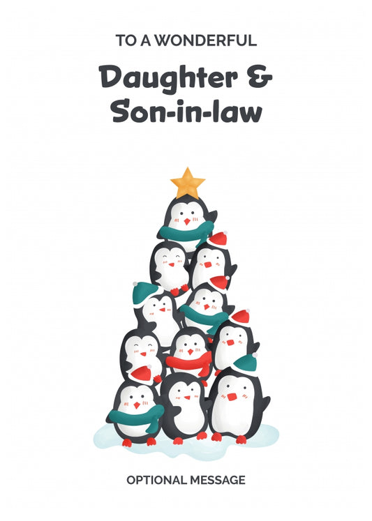 Daughter and Son-in-law Christmas Card - Penguin Tree