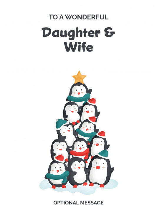 Daughter and Wife Christmas Card - Penguin Tree