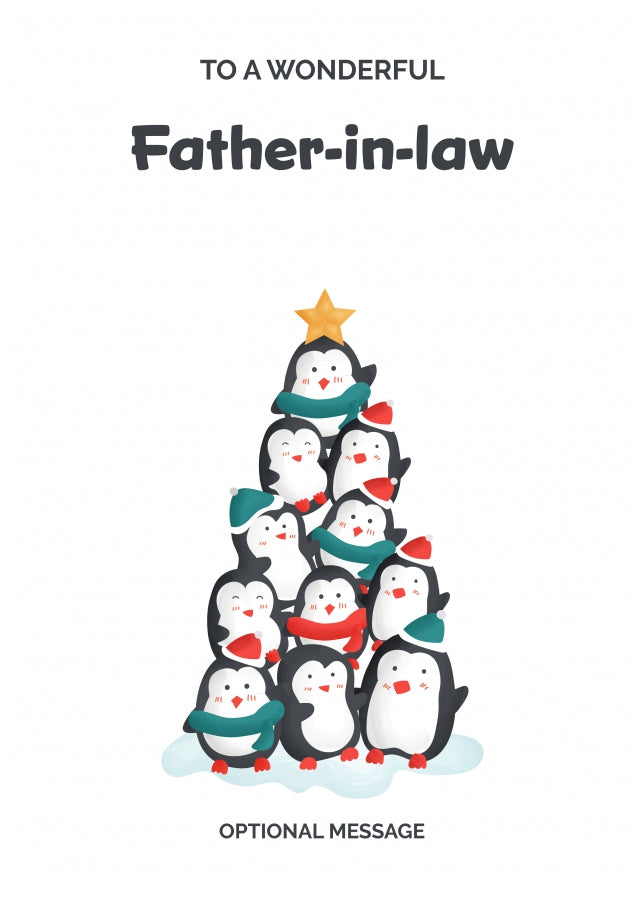 Father-in-law Christmas Card - Penguin Tree