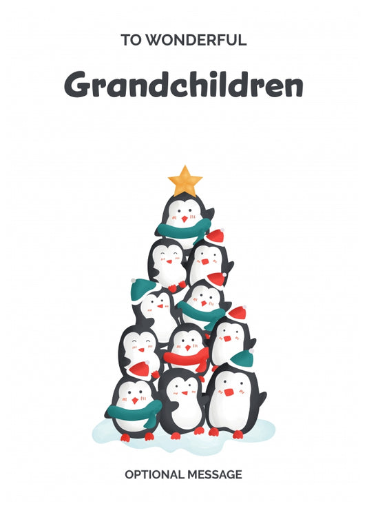 Grandchildren Christmas Card - Penguin Tree