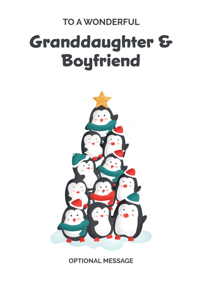 Granddaughter and Boyfriend Christmas Card - Penguin Tree