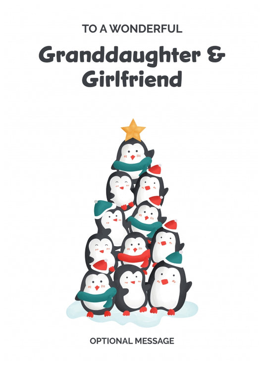 Granddaughter and Girlfriend Christmas Card - Penguin Tree