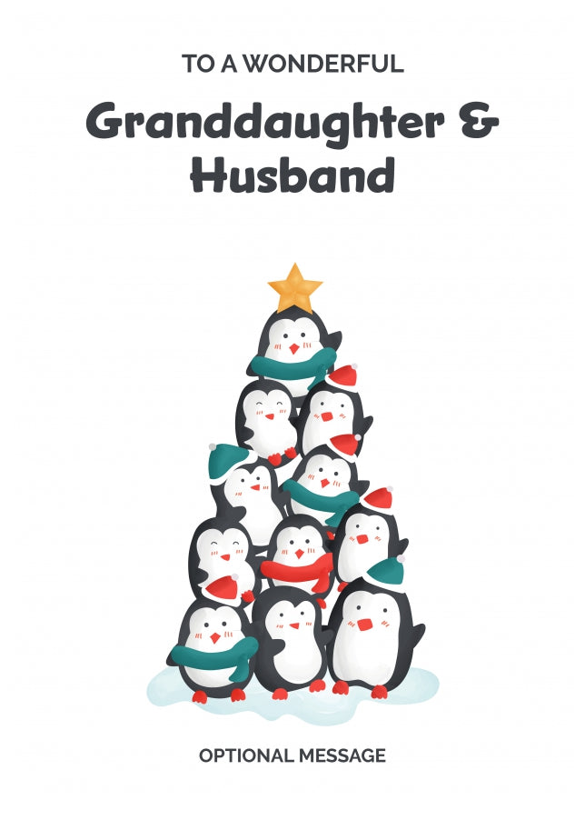 Granddaughter and Husband Christmas Card - Penguin Tree