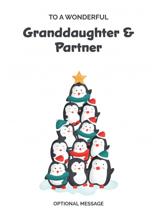 Granddaughter and Partner Christmas Card - Penguin Tree