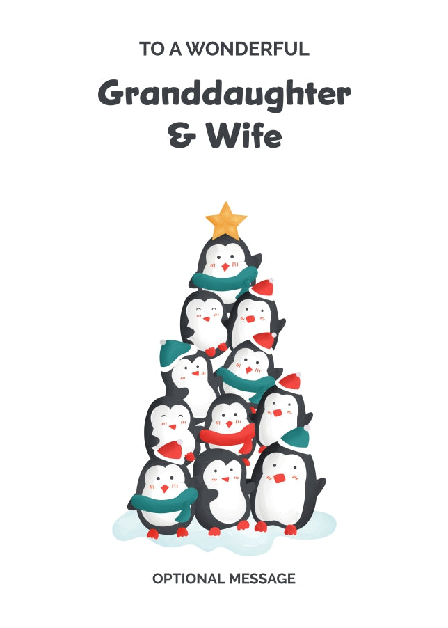 Granddaughter and Wife Christmas Card - Penguin Tree