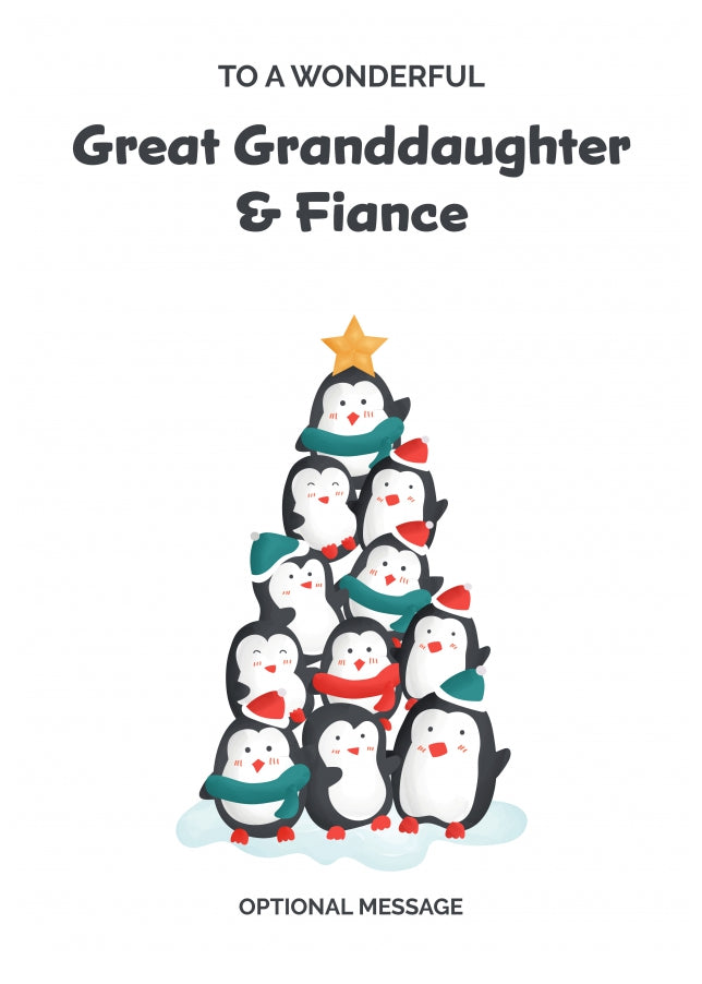 Great Granddaughter and Fiance Christmas Card - Penguin Tree