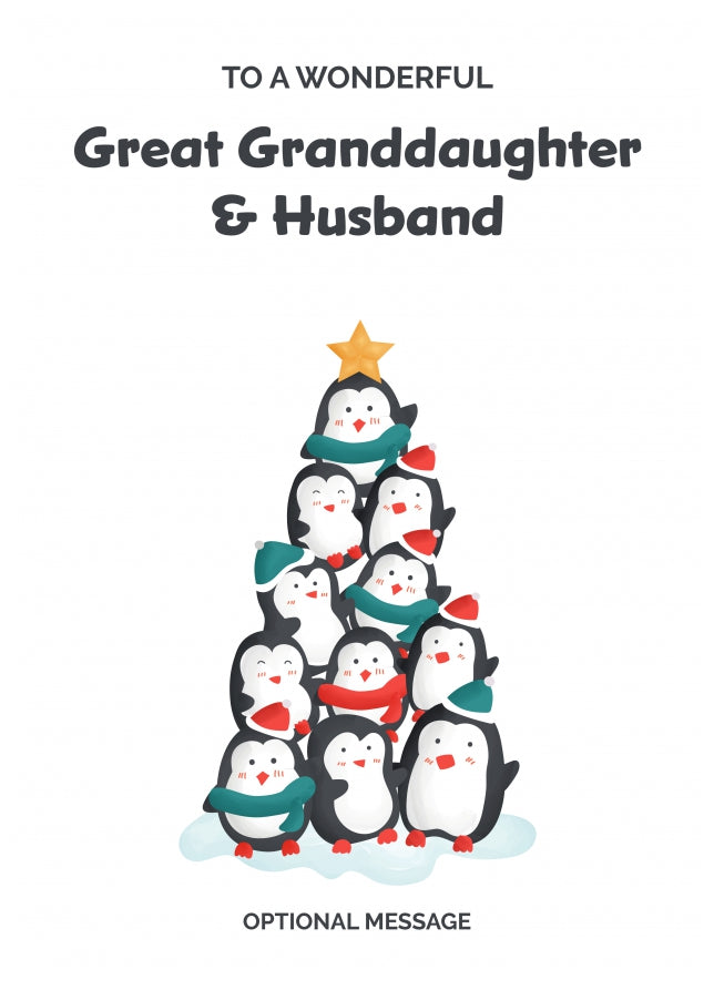 Great Granddaughter and Husband Christmas Card - Penguin Tree