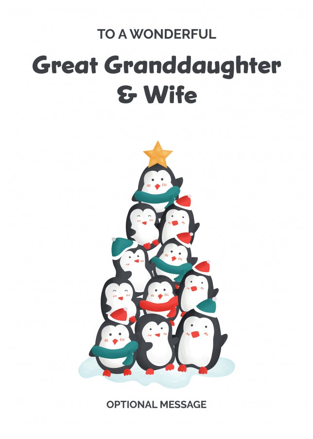 Great Granddaughter and Wife Christmas Card - Penguin Tree