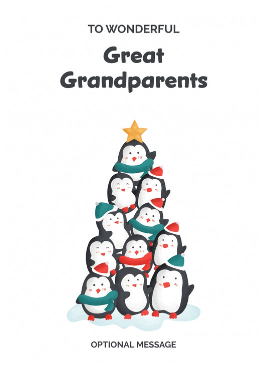 Great Grandparents Christmas Card - Penguin Tree