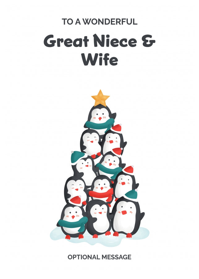 Great Niece and Wife Christmas Card - Penguin Tree