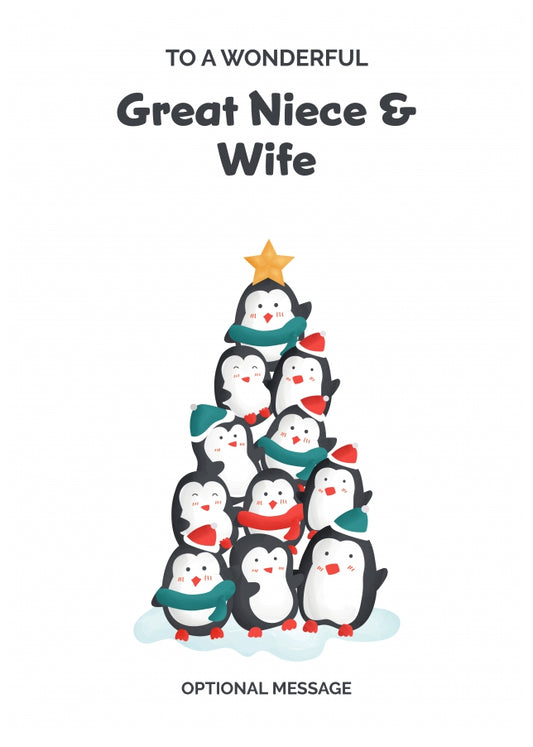 Great Niece and Wife Christmas Card - Penguin Tree