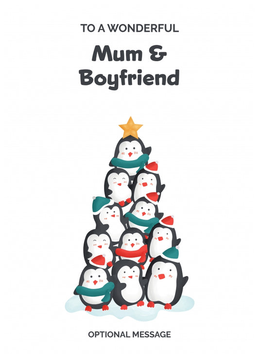 Mum and Boyfriend Christmas Card - Penguin Tree