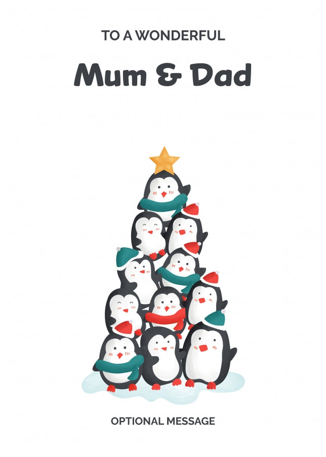 Mum and Dad Christmas Card - Penguin Tree