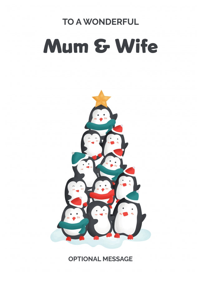 Mum and Wife Christmas Card - Penguin Tree