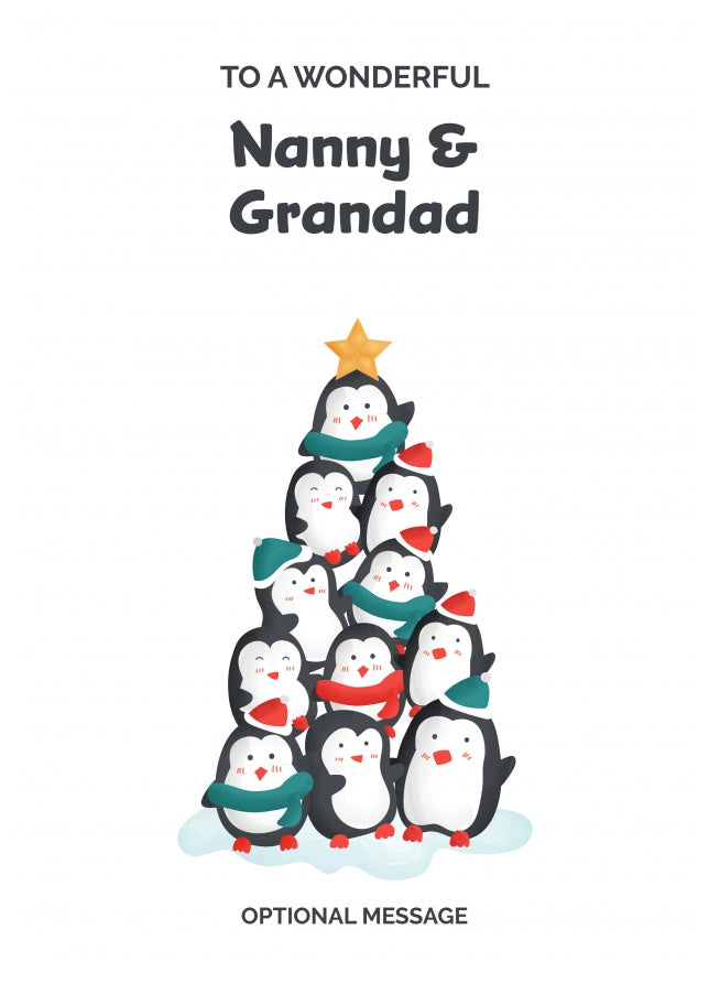 Nanny and Grandad Christmas Card - Penguin Tree