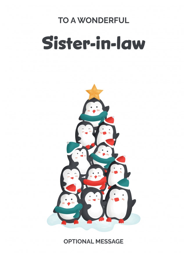 Sister-in-law Christmas Card - Penguin Tree