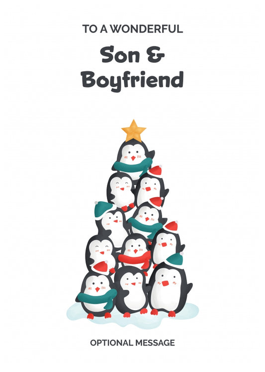 Son and Boyfriend Christmas Card - Penguin Tree