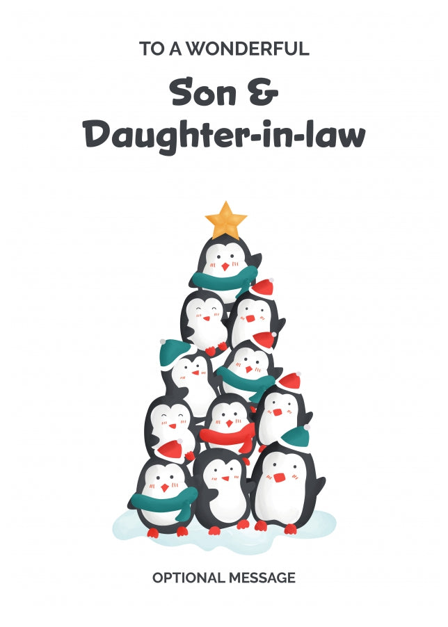 Son and Daughter-in-law Christmas Card - Penguin Tree