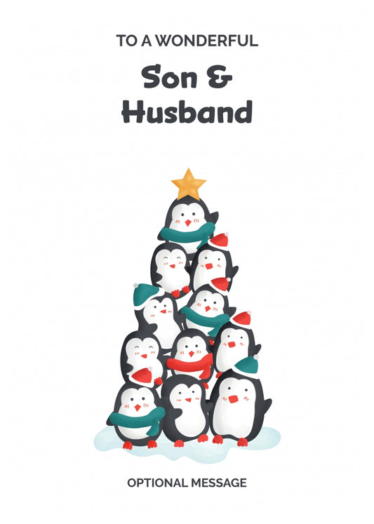 Son and Husband Christmas Card - Penguin Tree