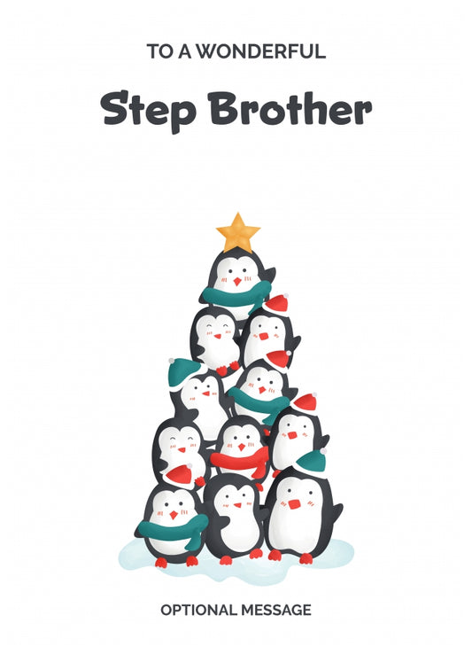 Step Brother Christmas Card - Penguin Tree