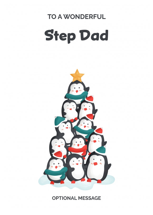 Step Dad Christmas Card - Penguin Tree