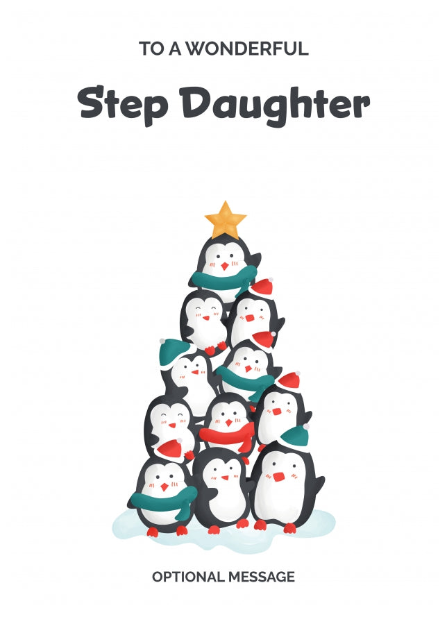 Step Daughter Christmas Card - Penguin Tree