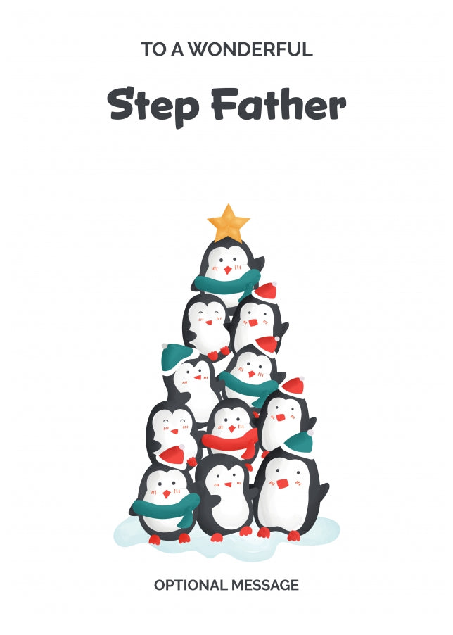 Step Father Christmas Card - Penguin Tree