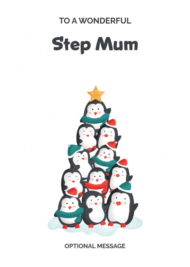 Step Mum Christmas Card - Penguin Tree