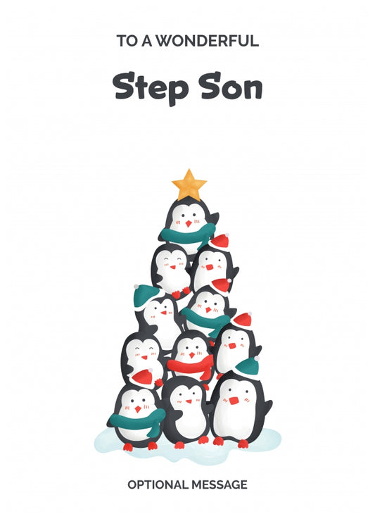 Step Son Christmas Card - Penguin Tree