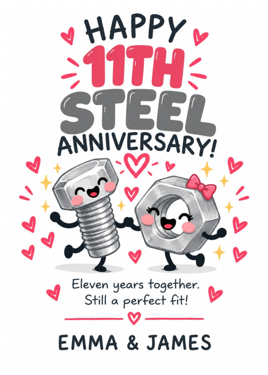 Personalised 11th Anniversary Card for Couples - Perfectly Paired