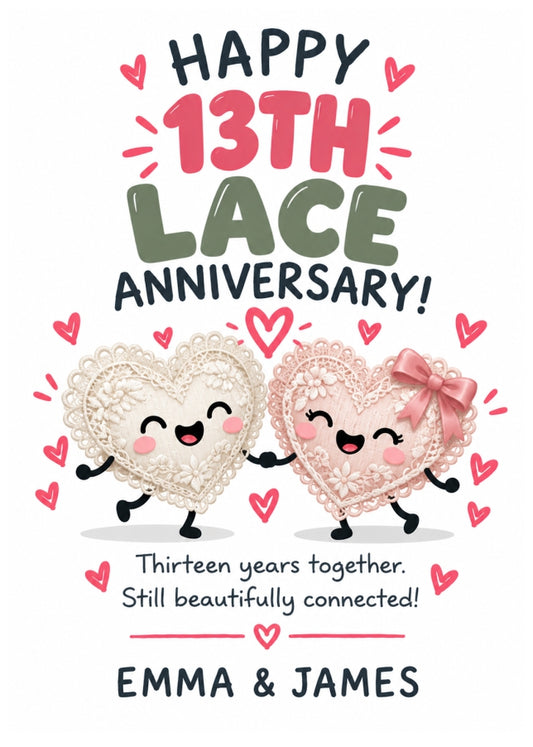 Personalised 13th Anniversary Card for Couples - Perfectly Paired