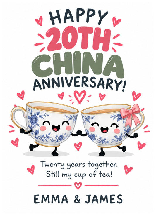 Personalised 20th Anniversary Card for Couples - Perfectly Paired