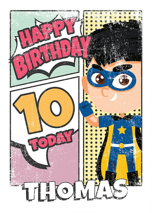 Superhero 10th Birthday Card for Boys (comic)