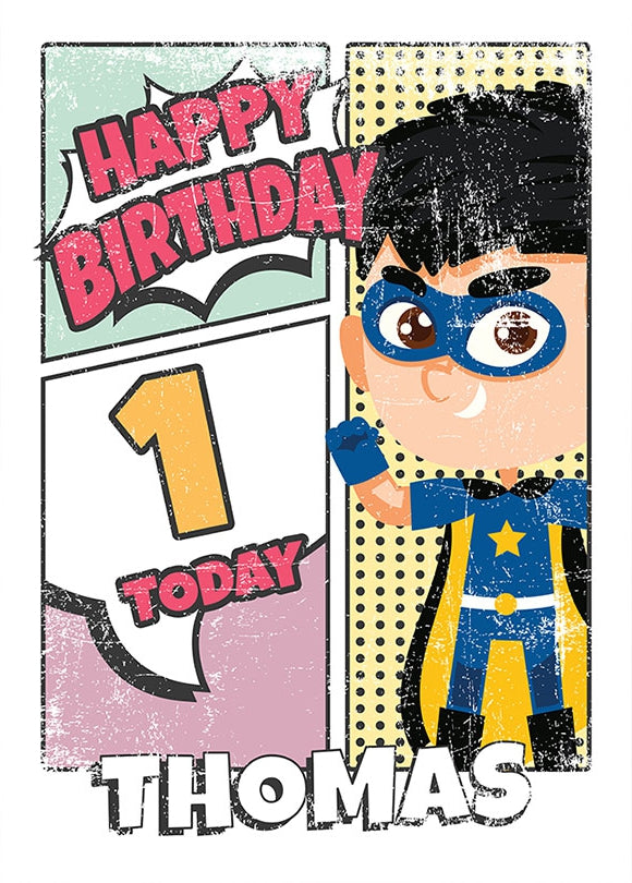 Superhero 1st Birthday Card for Boys (comic)