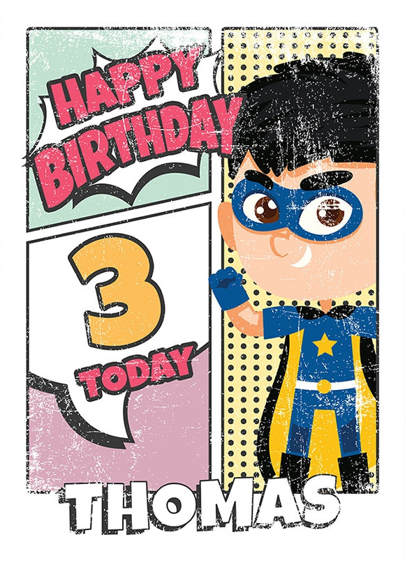 Superhero 3rd Birthday Card for Boys (comic)