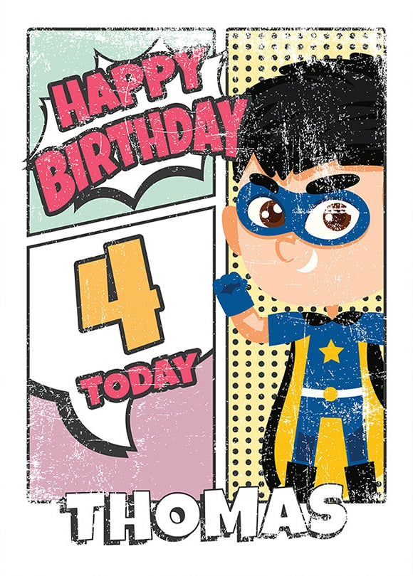 Superhero 4th Birthday Card for Boys (comic)