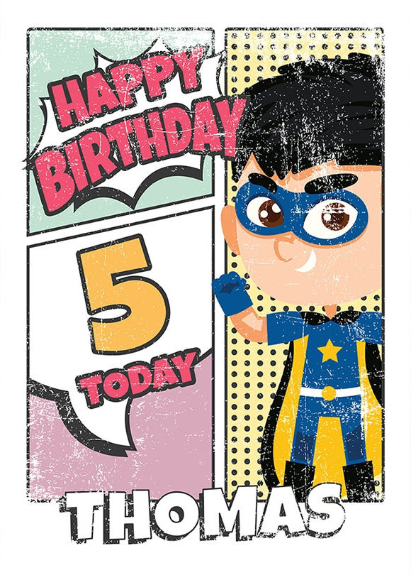 Superhero 5th Birthday Card for Boys (comic)