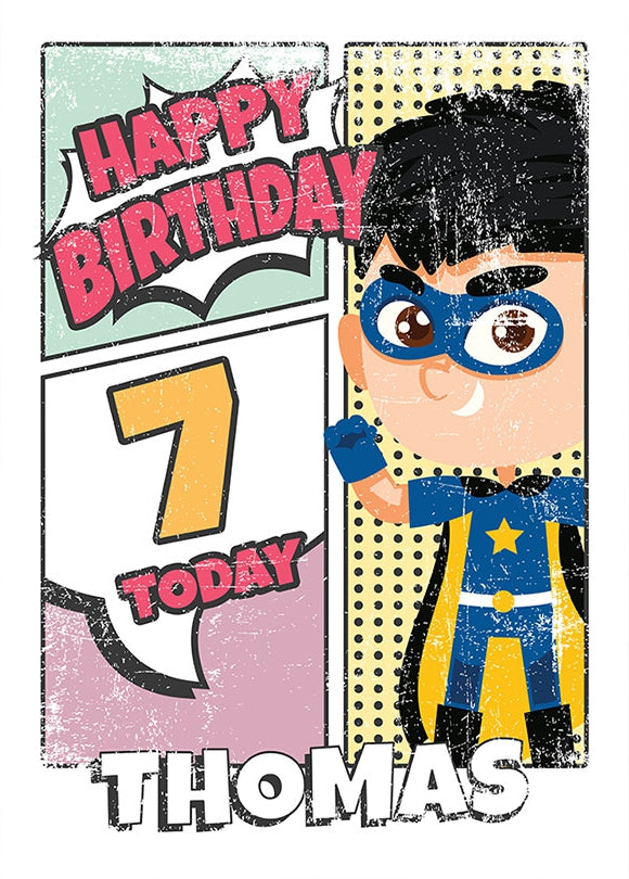 Superhero 7th Birthday Card for Boys (comic)