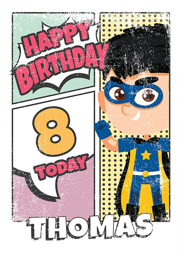 Superhero 8th Birthday Card for Boys (comic)