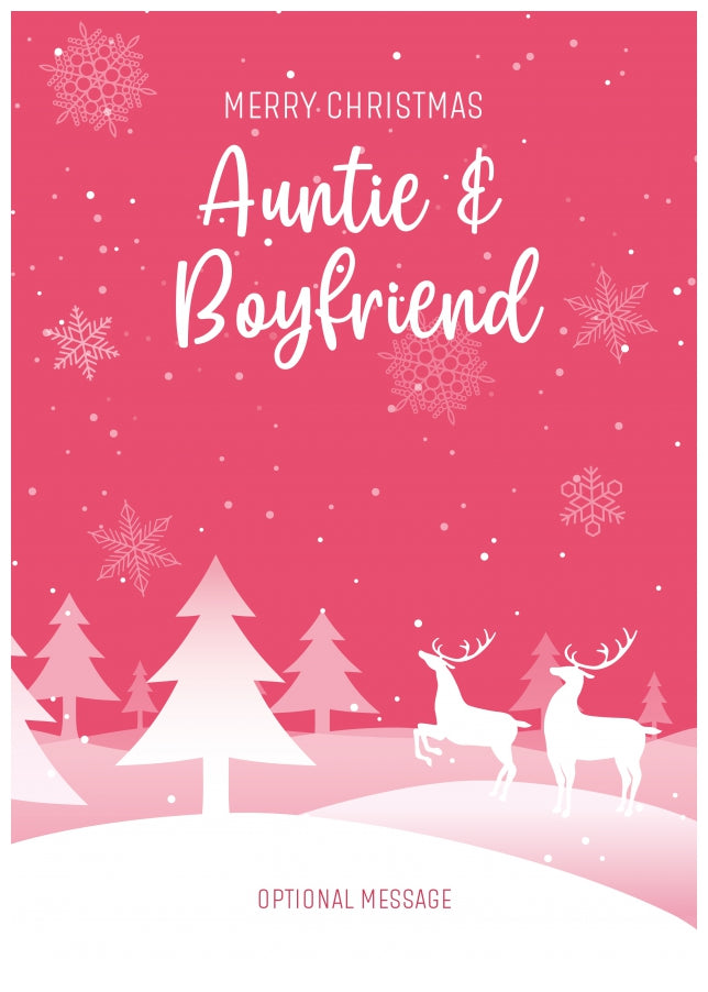 Pink Christmas Card for Auntie & Boyfriend - Special Winter Scene Card