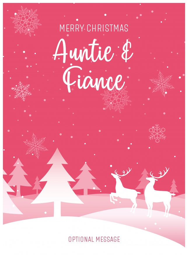 Pink Christmas Card for Auntie & Fiance - Special Winter Scene Card