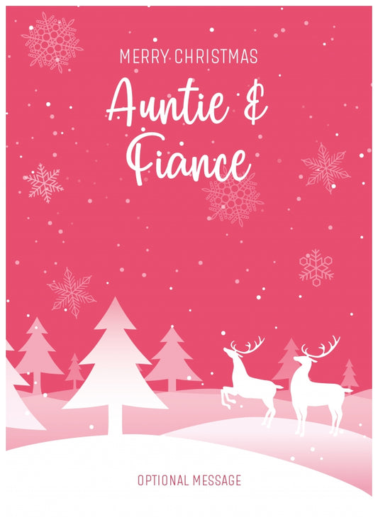 Pink Christmas Card for Auntie & Fiance - Special Winter Scene Card