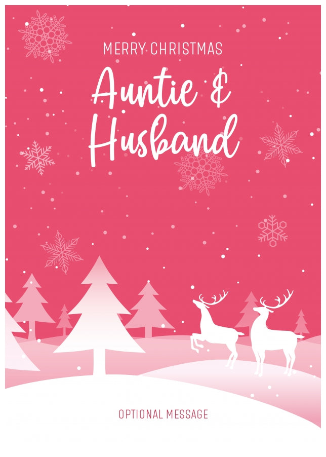 Pink Christmas Card for Auntie & Husband - Special Winter Scene Card