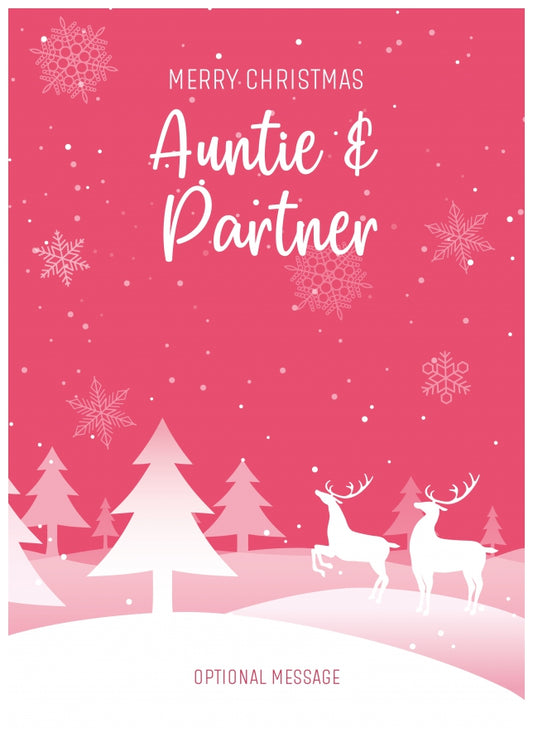 Pink Christmas Card for Auntie & Partner - Special Winter Scene Card